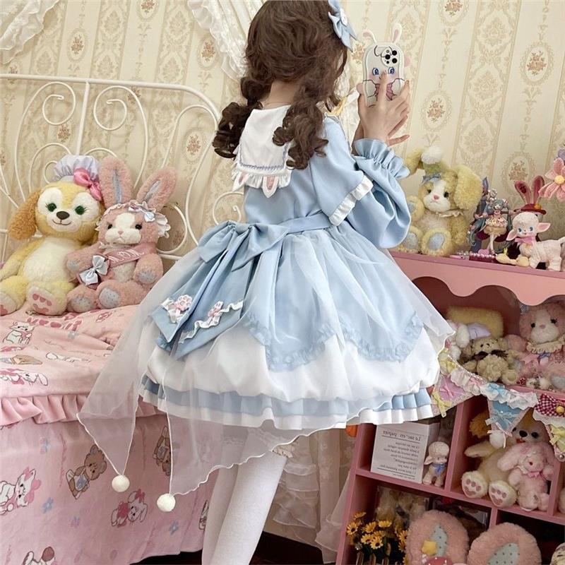 洛丽塔lolita少女Lolita原创长袖可爱连衣裙海军领小祈星公主裙