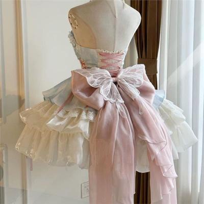 桔梗house爱神之约原创lolita公主风特纯欲风挂脖吊带短裙蓬蓬裙