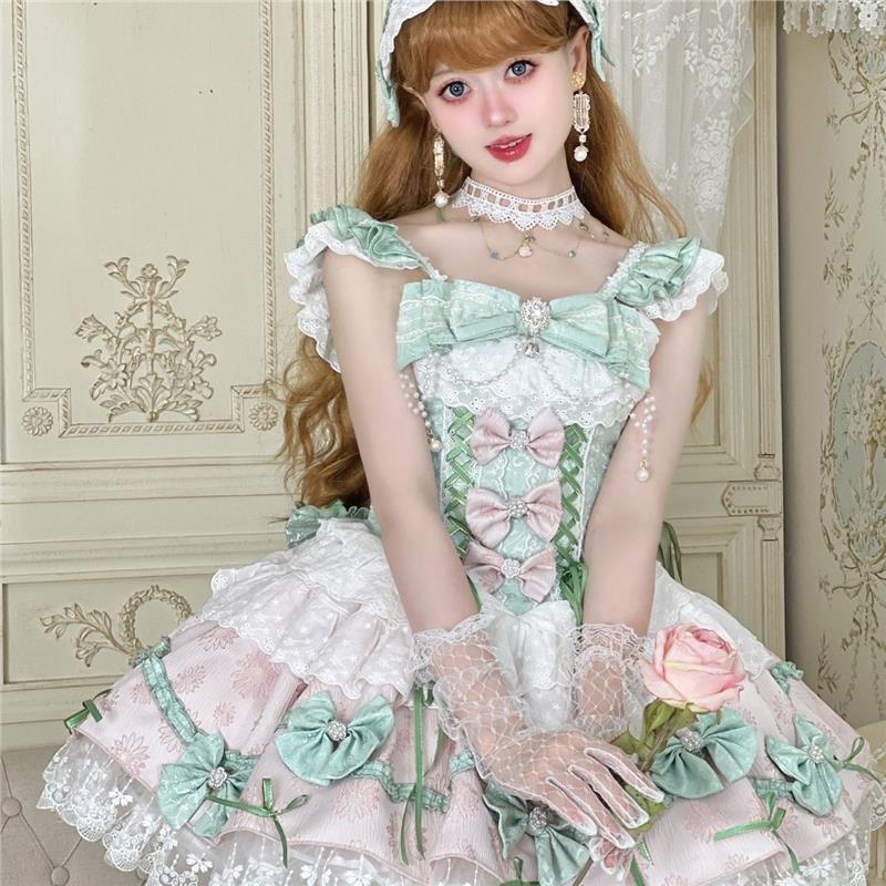 Lolita原创 全款洋装jsk连衣裙蝴蝶结洛丽塔