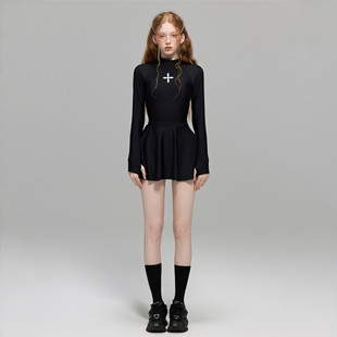 运动泡温泉泳装 苏拉娜公主两件套连体泳衣女保守显瘦遮肚裙式 长袖