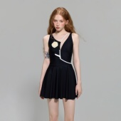 苏拉娜公主2026新款 温泉泳装 连体泳衣女保守显瘦遮肚裙式 花朵法式