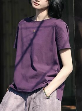 夏季绣花纯色柔软圆领纯棉短袖T恤女上衣轻盈全棉百搭2026