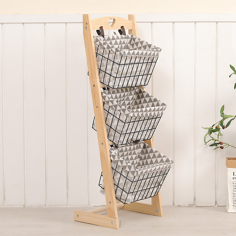 创意实木置物架书报架客厅杂物架田园布艺收纳架落地家用储物角落