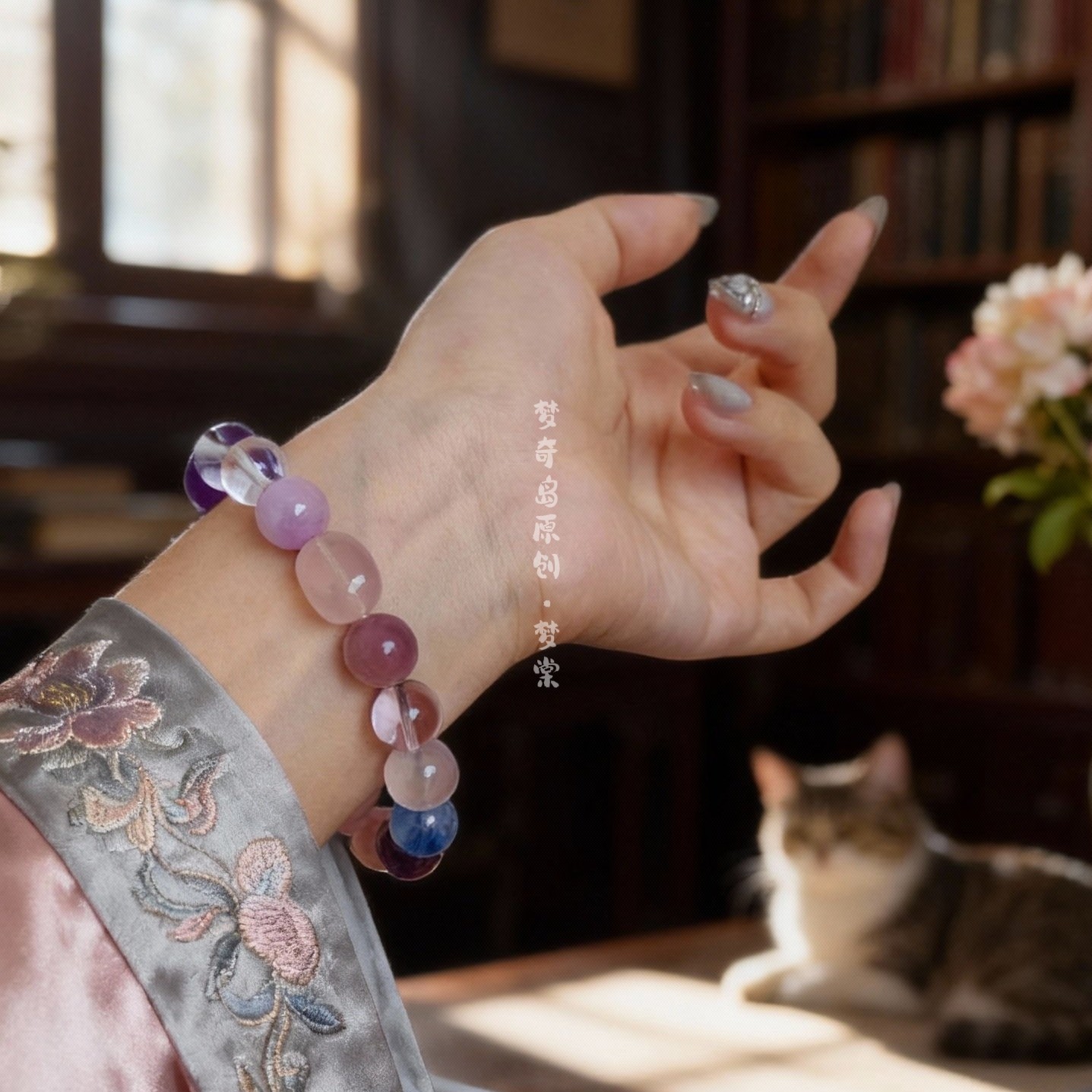 原创天然多宝紫水晶手链女紫马粉蓝晶雪花幽灵手串送闺蜜饰品礼物