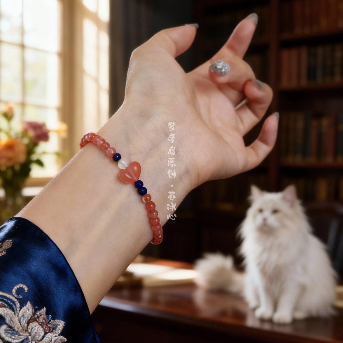 原创保山南红青金手串女款天然冰飘南红玛瑙水晶手链闺蜜生日礼物