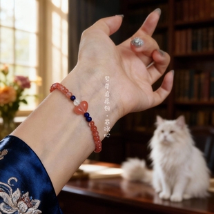 原创保山南红青金手串女款 天然冰飘南红玛瑙水晶手链闺蜜生日礼物