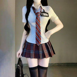 百褶短裙子全套 纯欲jk制服高腰格裙套装 正版 原创夏季 辣妹收腰衬衫