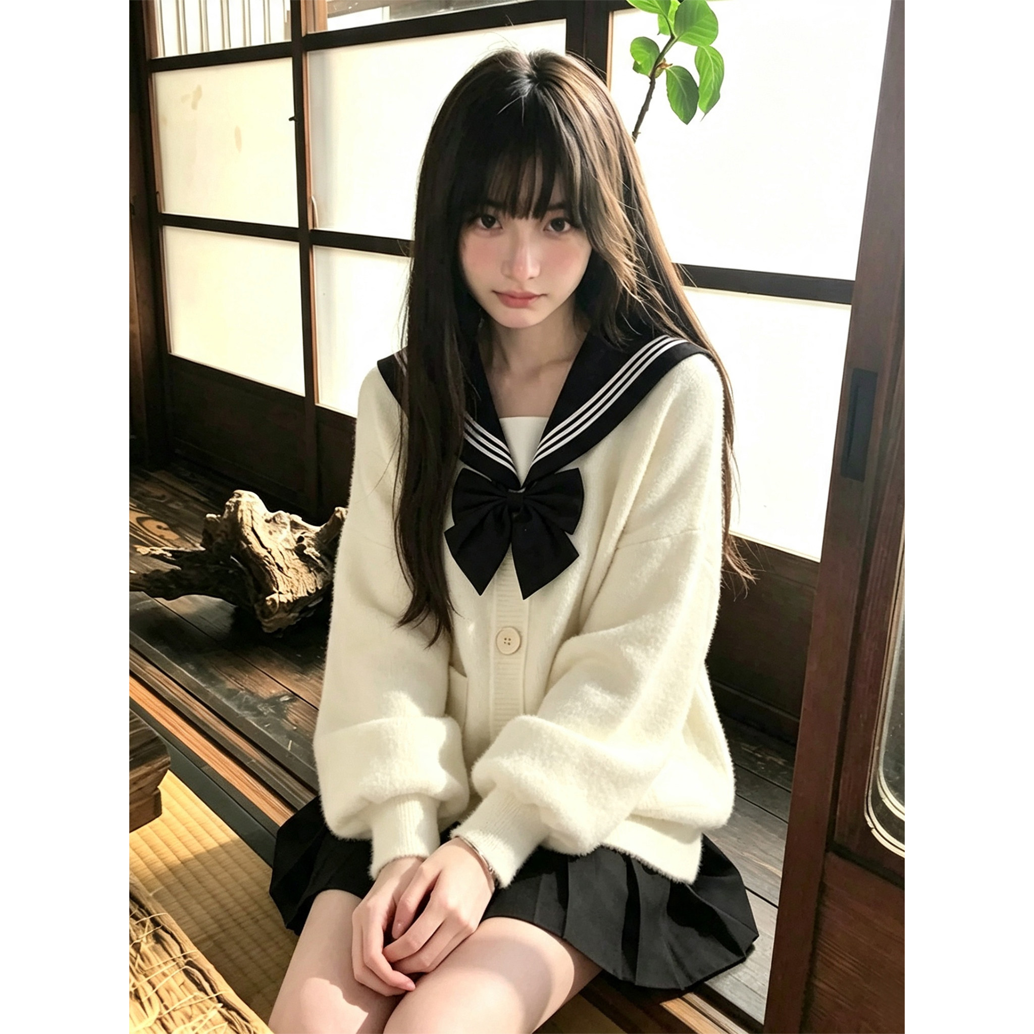 JK制服白色针织外套上衣图片
