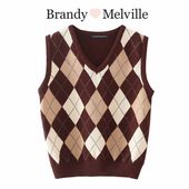 复古学院风JK制服菱形格子马甲背心女春秋冬针织毛衣内搭情侣上衣