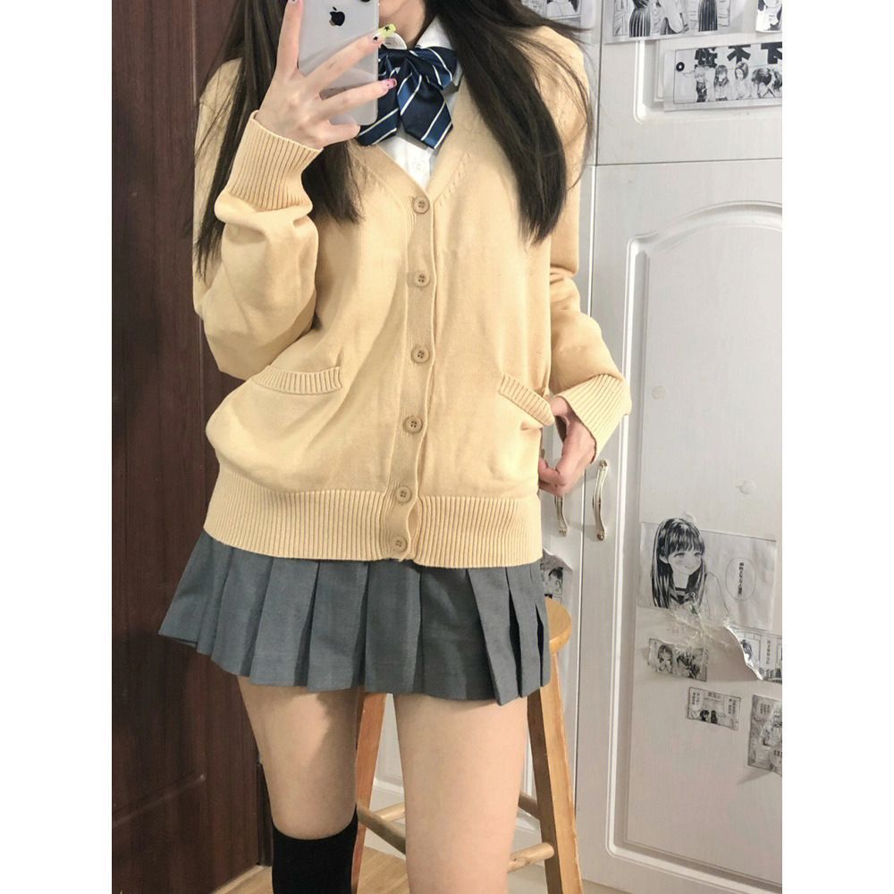 学院风上衣长袖宽松针织开衫jk