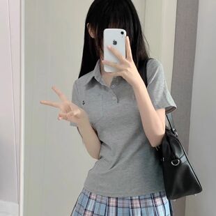 学院风夏季短袖polo衫百搭收腰上衣日系校供感运动jk制服短袖女T