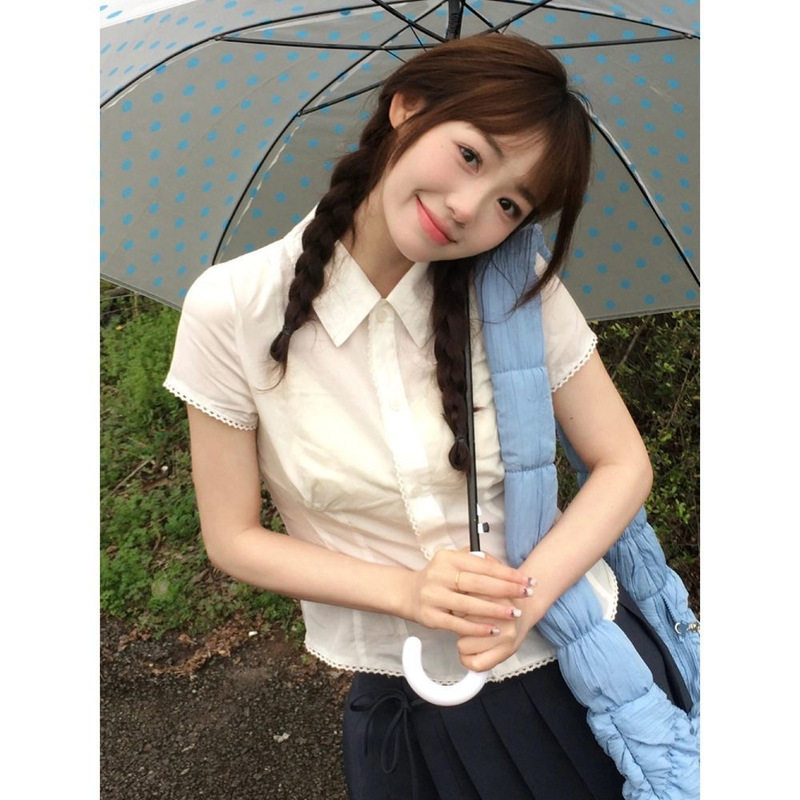 法式设计感白色蕾丝短袖衬衫女春夏季2026新款衬衣polo领修身上衣