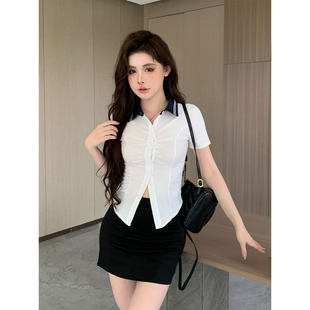 包臀短裙纯欲风性感辣妹OL制服职业套装 夏季 女短袖 收腰白色jk衬衫
