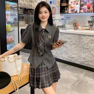 jk制服套装女夏季学院风短款收腰衬衫上衣半身短裙穿搭学生毕业服