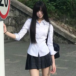 学院风jk制服修身 新品 女春季 衬衫 显瘦刺绣衬衣 小栀川白色收腰长袖