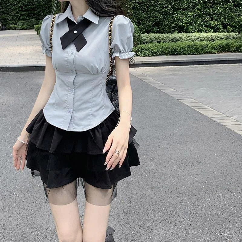 设计感小众纯欲风短裙半身裙夏季裙子日系JK制服短款衬衫女两件套图片