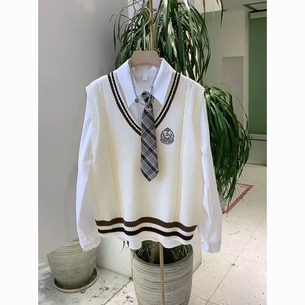 春秋季女款套装衬衫长袖针织毛衣