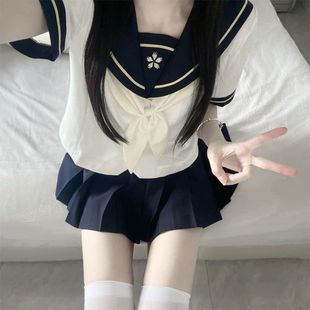 水手服原创日系漫画感小碎花百褶短裙制服校服套装 学院风JK夏季 女