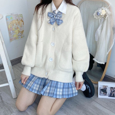 白色毛茸茸jk制服毛衣女秋冬日系