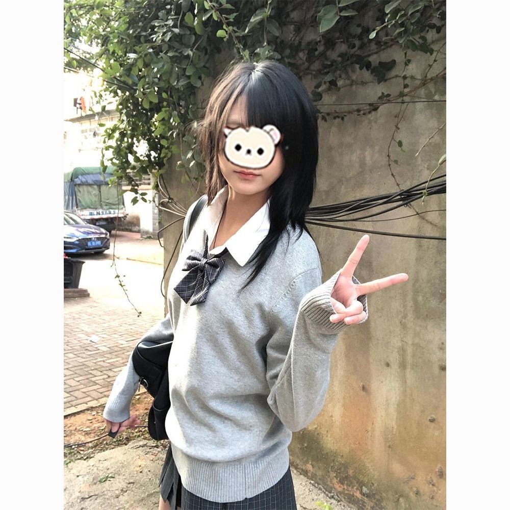 毛衣v领长袖针织衫校园外穿上衣