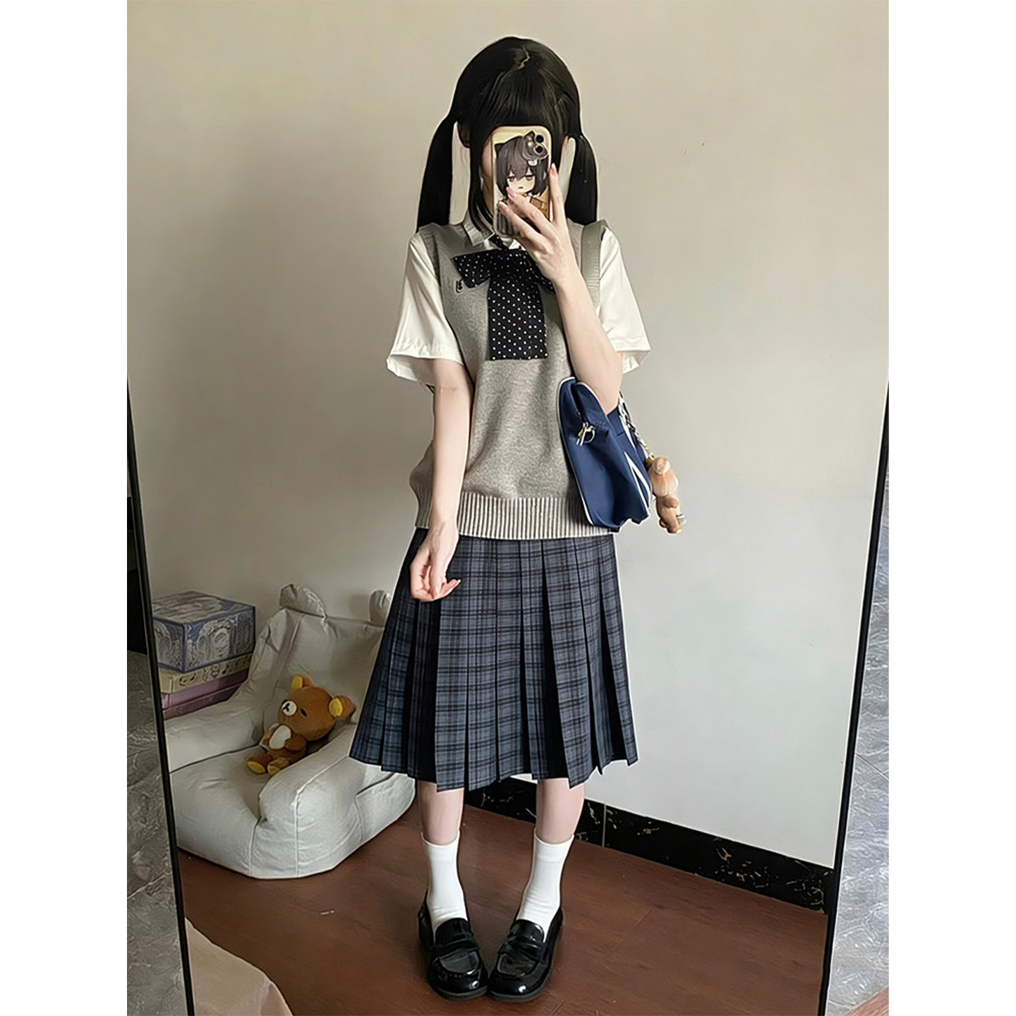 JK制服刺绣套头背心马甲上衣秋季学院风校供叠穿百搭衬衣针织衫女