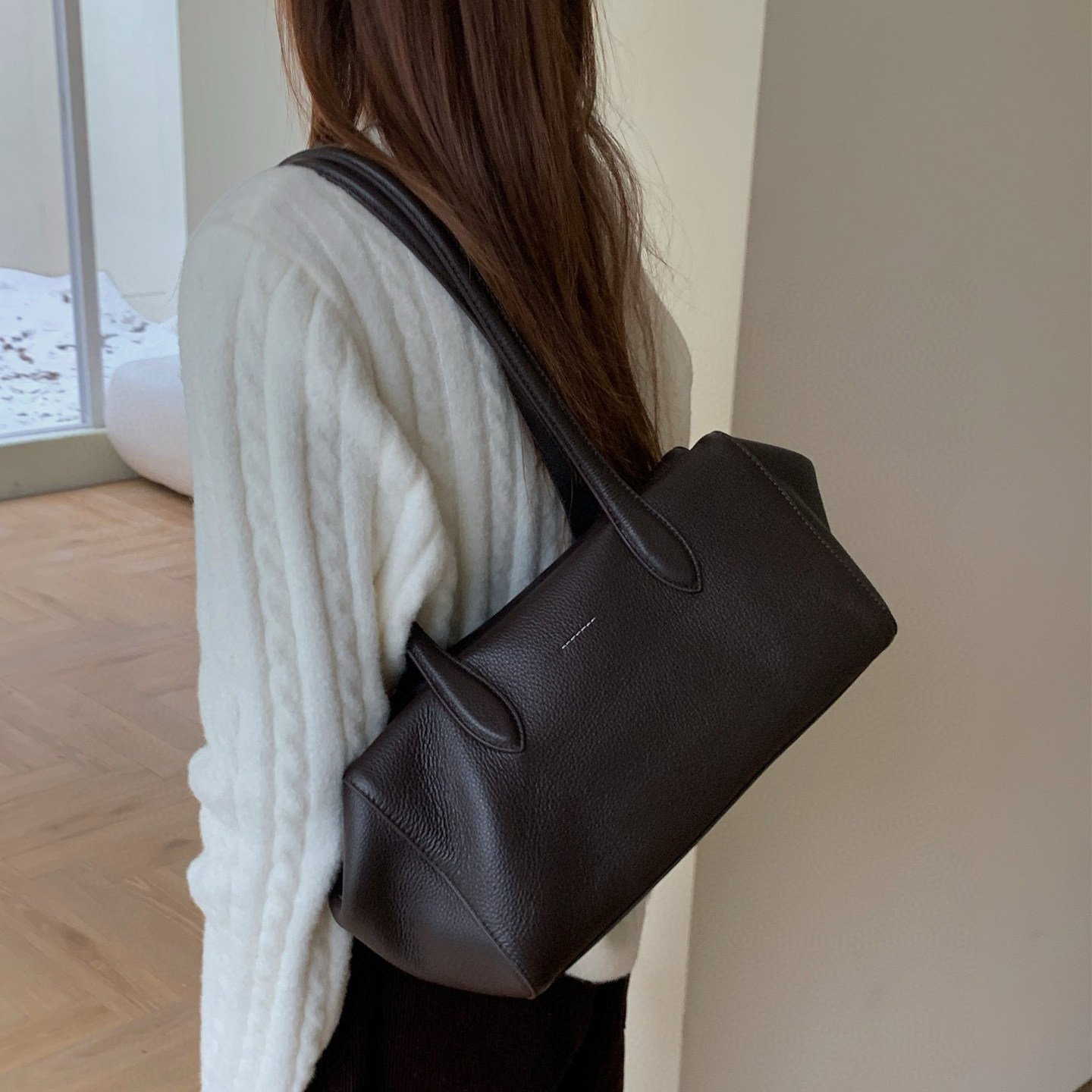 头层牛皮大容量托特包女秋冬新款