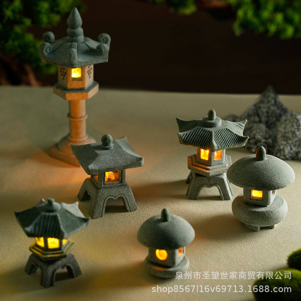 中式古风石灯笼造景花园园艺微景装饰摆件