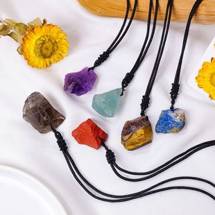天然水晶原石吊坠手工敲打不规则石头项链毛衣链闺蜜情侣礼物