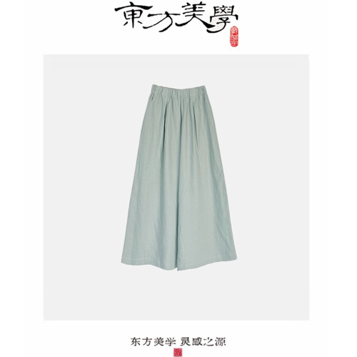 『呼吸裤』100%亚麻定染弧形空气裤阔腿裤SR527