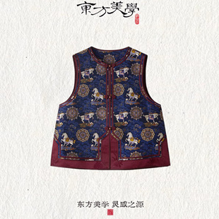 『马上有福』四重纬新中式国风漳绒缎宝相花桑蚕丝中式马甲SR407