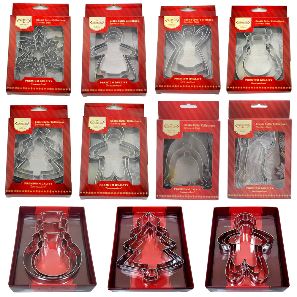 圣诞翻糖饼干切模 姜饼人圣诞树雪花雪人不锈钢切模 小花果酱镂空