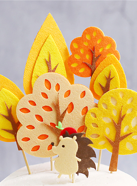 毛毡绿色橙色蓝色树木森林动物狮子猴子鳄鱼插牌生日蛋糕装饰插件