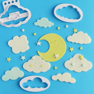 饰印花模切模具 翻糖蛋糕装 食品级 5pcs云朵白云月亮 饼干切模