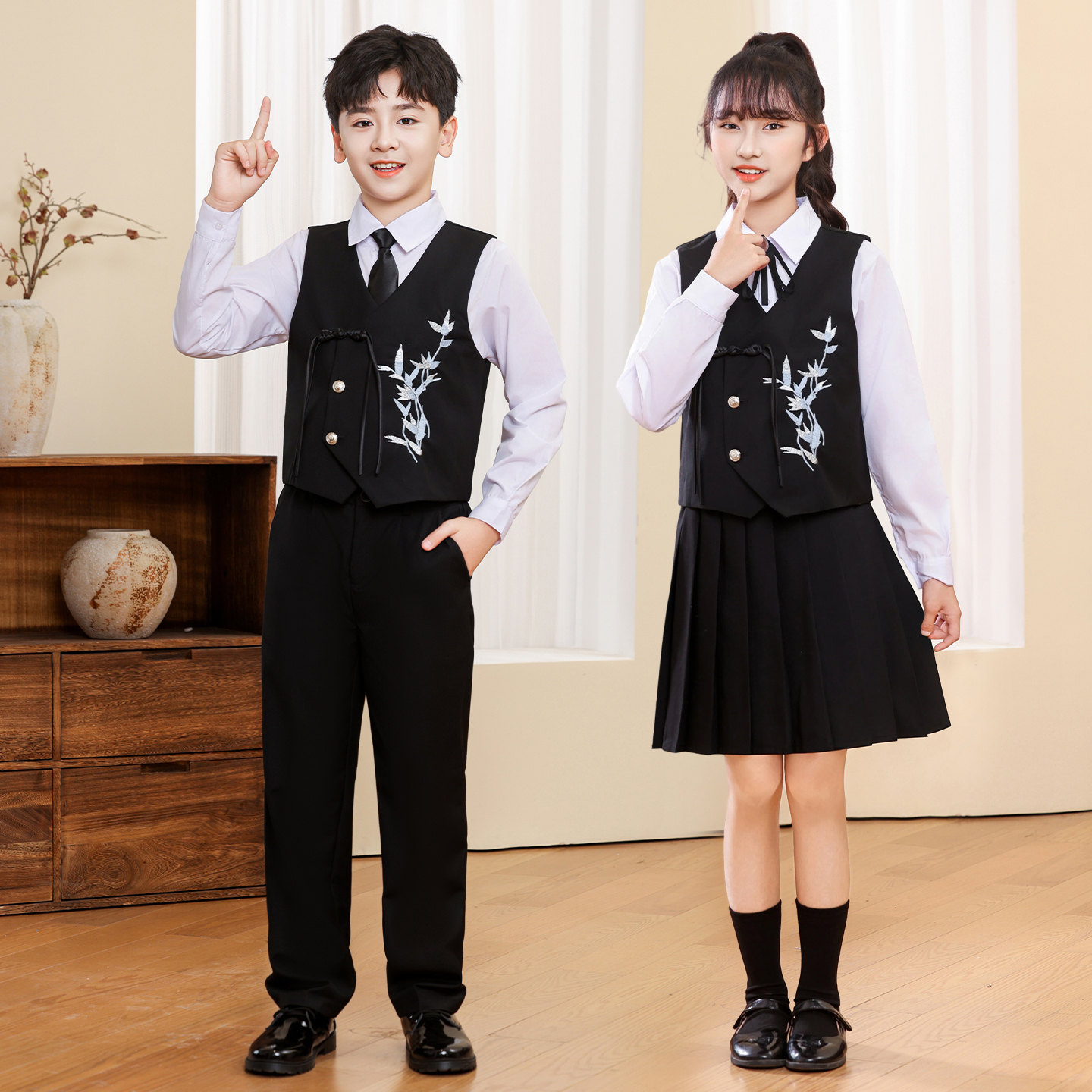 元旦新款儿童合唱服主持人礼服小学生合唱服校园风班服学院风校服