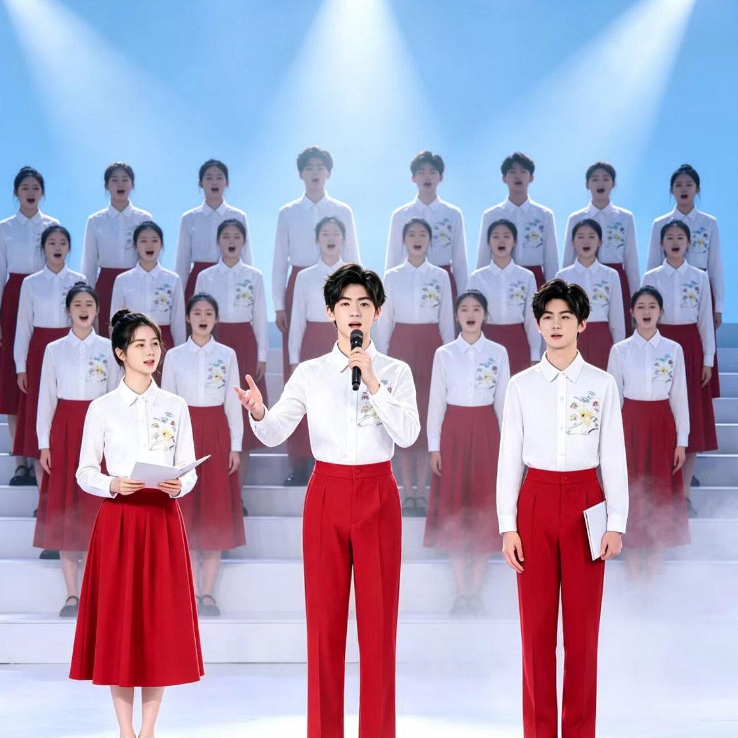 中秋节儿童合唱演出服初中生爱国朗诵比赛秋季套装国风小学生表演