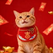 宠物新年红色喜庆围兜大型犬围脖口水巾锦鲤元 宝刺绣猫咪结婚围巾