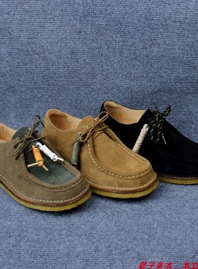 潮流beenflex复古方头男鞋翻毛牛皮工装袋鼠鞋wallabee大码46生胶
