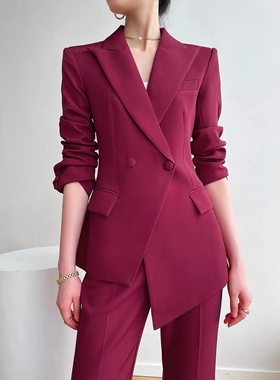 303新款职业装不规则设计感西装外套收腰显瘦高级感套装两件套女
