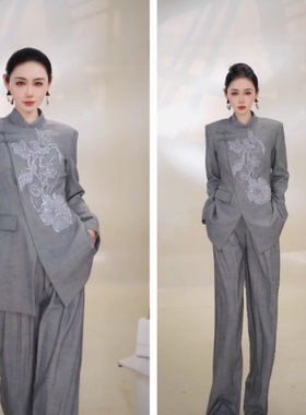 新中式复古裤子静奢风上衣休闲服装设计师女士时尚套装