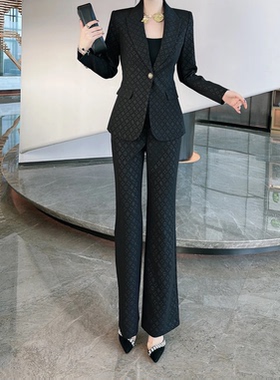 492新款高端轻奢气质轻熟印花西装长裤两件套早春新款显瘦西服女