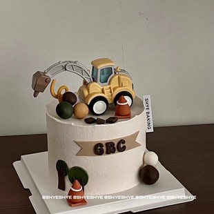 儿童蛋糕装饰工程车摆件挖掘机挖机推土机钻地机男孩男生生日装扮