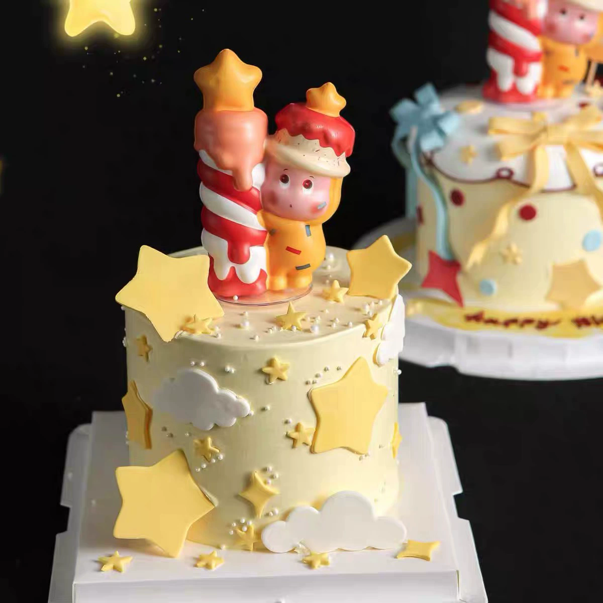网红许愿蜡烛星星人蛋糕装饰摆件卡通公仔儿童生日甜品台烘焙插件