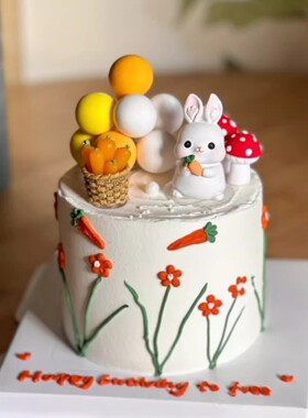 田园风兔宝宝周岁蛋糕装饰可爱萝卜小兔子摆件满月百天生日装扮