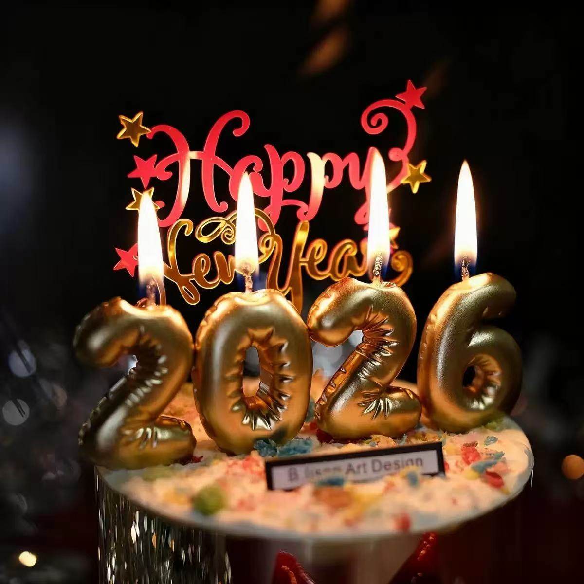 2026数字蜡烛蛋糕装饰金色跨年蜡烛蛋糕插件新年蜡烛氛围派对装扮