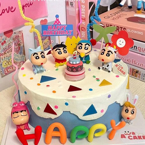 蜡笔小新蛋糕装饰卡通可爱粗眉毛小男孩男生生日派对蛋糕摆件插件