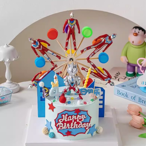 网红旋转摩天轮咸蛋超人创意儿童生日蛋糕装饰怪兽泽塔烘焙插件