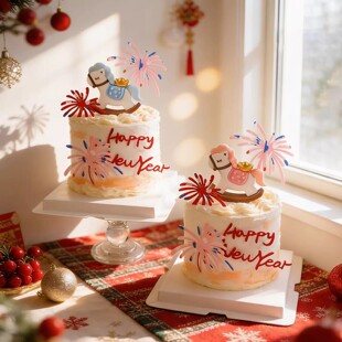 2026新年彩色星星火花马年小木马宝宝蛋糕装饰插件亚克力礼花插牌