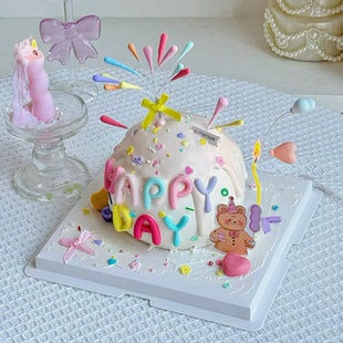 儿童七彩礼花软胶英文生日快乐蛋糕装 扮 饰happy英文字母烘焙装