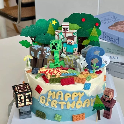 我的世界主题儿童男孩生日蛋糕装饰史蒂夫铁傀儡人偶烘焙装扮摆件