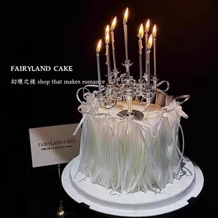 幻境之迷同款仙女简约生日蛋糕装饰烛台蜡烛插件蝴蝶结丝带摆件